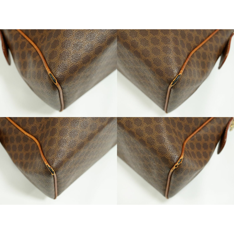 正品賽琳 CELINE 碎石手提包迷你波士頓包二手 PVC 棕色碎石包-6