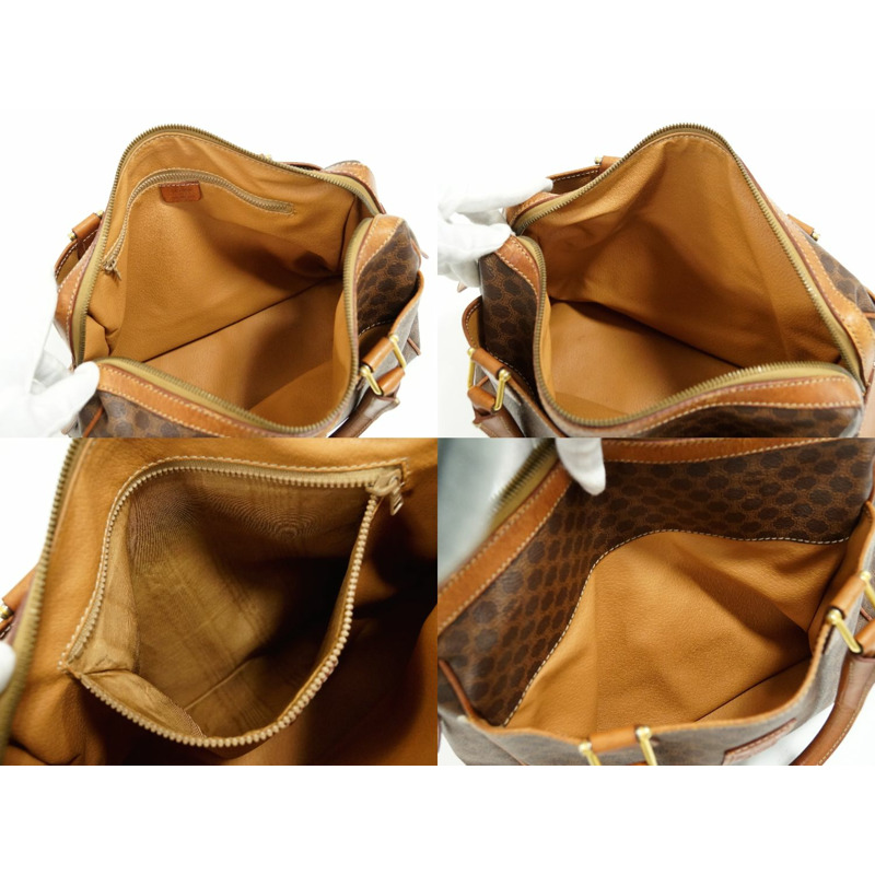 正品賽琳 CELINE 碎石手提包迷你波士頓包二手 PVC 棕色碎石包-7