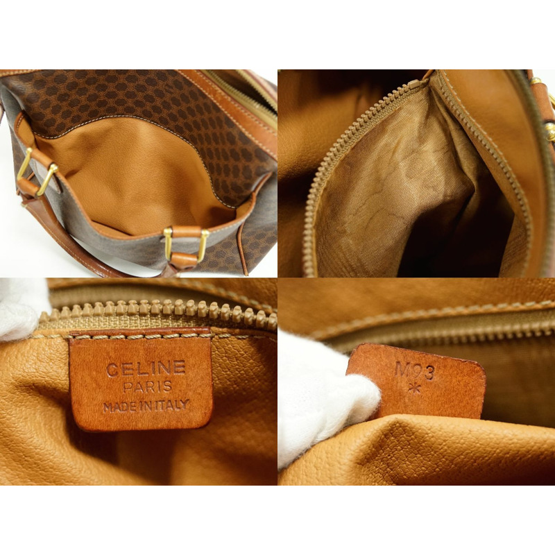 正品賽琳 CELINE 碎石手提包迷你波士頓包二手 PVC 棕色碎石包-8