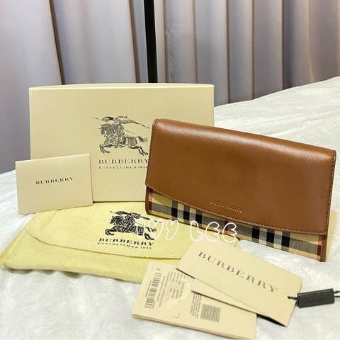 BURBERRY 巴寶莉 咖啡格紋長夾 紅內裡 二手精品