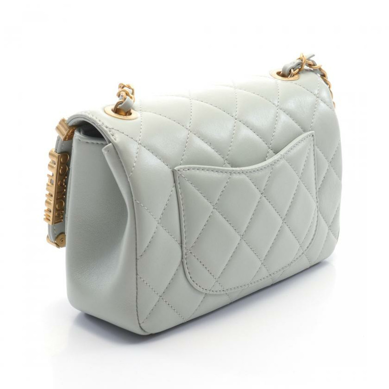 【日本直送】中古CHANEL[A]迷你 翻蓋 菱格紋 鏈條肩包 小羊皮 淺灰色 金色五金-1