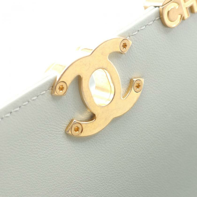 【日本直送】中古CHANEL[A]迷你 翻蓋 菱格紋 鏈條肩包 小羊皮 淺灰色 金色五金-4