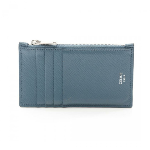 【日本直送】中古CELINE[B]迷你真皮零錢包卡片夾 藍灰色