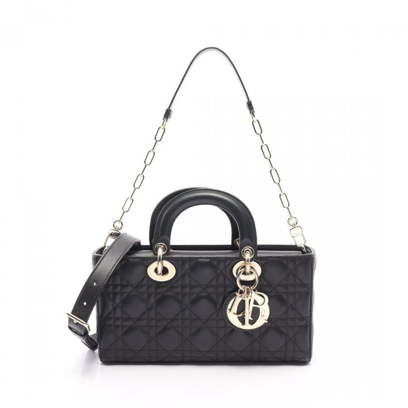 【日本直送】中古Christian Dior[B]LADY D-JOY 藤格紋Cannage 真皮手提包 黑色 兩用款-0