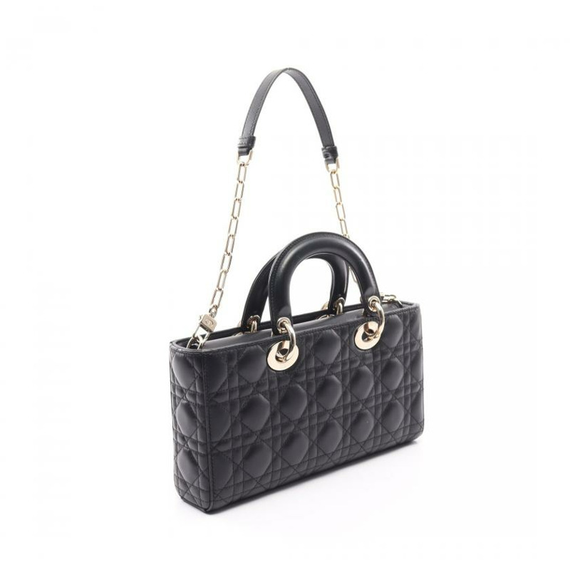 【日本直送】中古Christian Dior[B]LADY D-JOY 藤格紋Cannage 真皮手提包 黑色 兩用款-1
