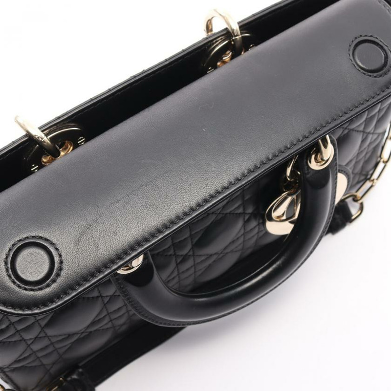 【日本直送】中古Christian Dior[B]LADY D-JOY 藤格紋Cannage 真皮手提包 黑色 兩用款-6