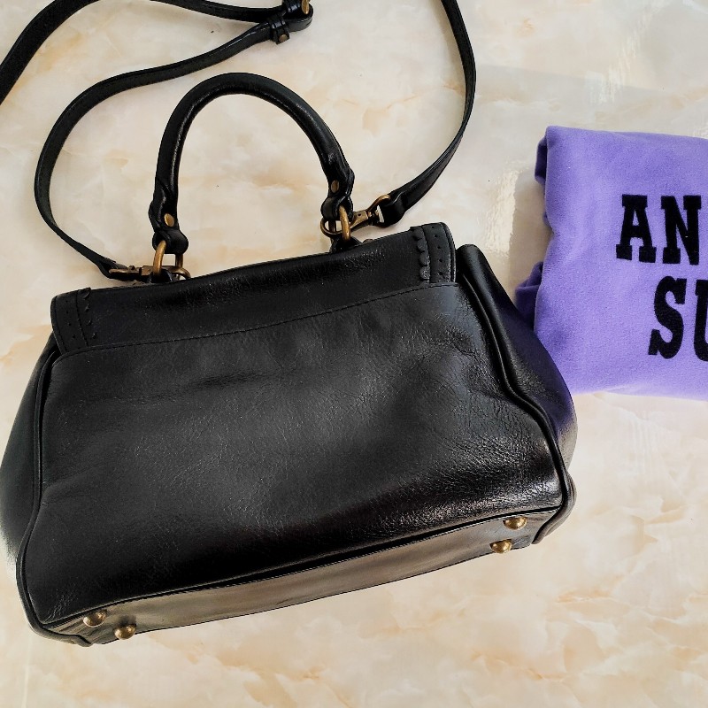 正品ANNA SUI黑色真皮蝴蝶釦醫生包+正品gucci 黑色真皮Solid Leather皮帶-8
