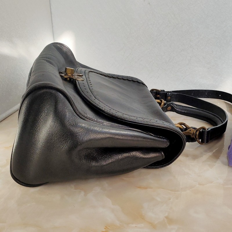 正品ANNA SUI黑色真皮蝴蝶釦醫生包+正品gucci 黑色真皮Solid Leather皮帶-5
