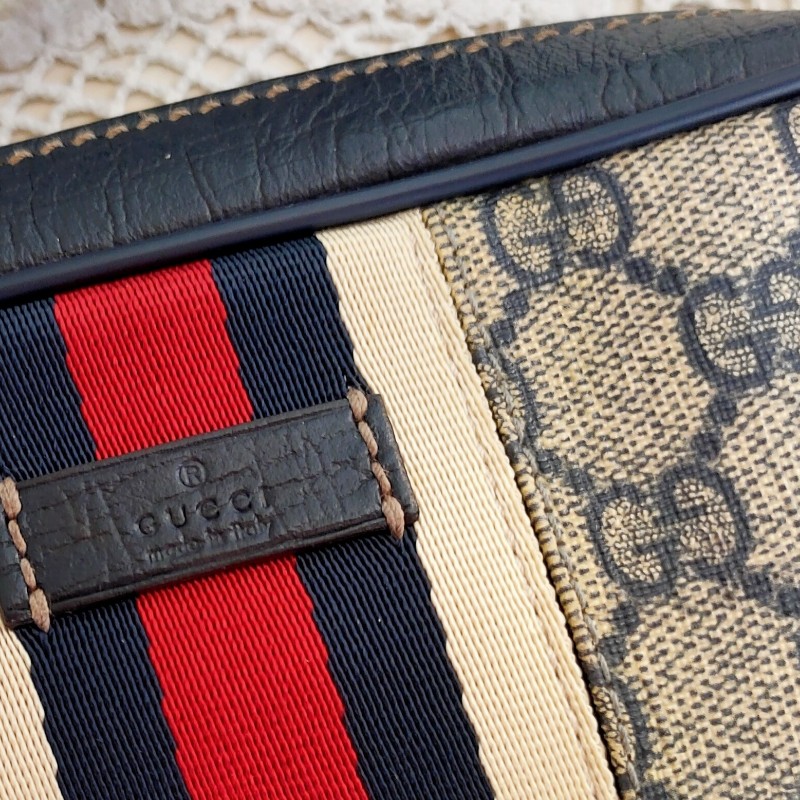 9成新正品gucci 老花Navy blue藍紅藍相機包/斜背包/豆腐包-1