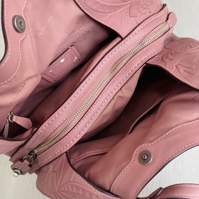 COACH蔻馳正品女士手提包單肩包托特包牛皮荔枝紋花紋玫瑰粉色12034 /附防塵袋-2
