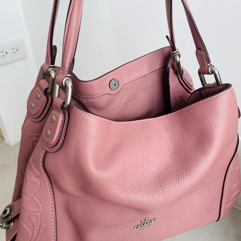 COACH蔻馳正品女士手提包單肩包托特包牛皮荔枝紋花紋玫瑰粉色12034 /附防塵袋-5
