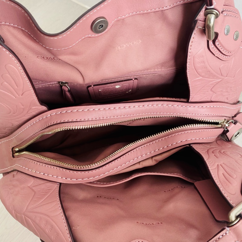 COACH蔻馳正品女士手提包單肩包托特包牛皮荔枝紋花紋玫瑰粉色12034 /附防塵袋-8