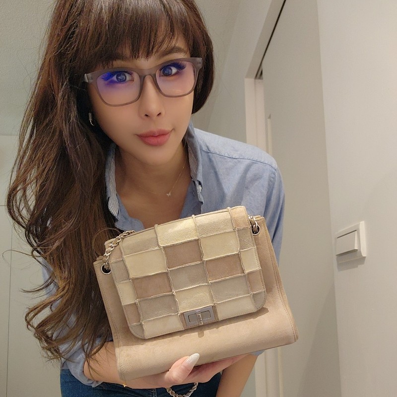 甜甜降一波/日本中古真品chanel vintage帶卡 大地色麂皮拼接風琴鏈條包-20