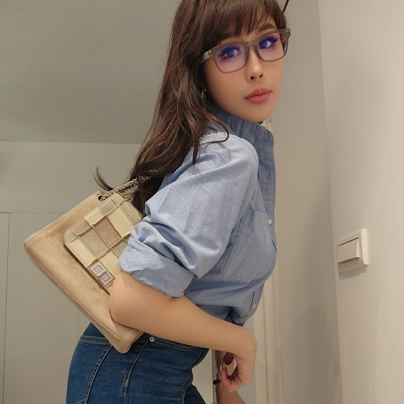 甜甜降一波/日本中古真品chanel vintage帶卡 大地色麂皮拼接風琴鏈條包-21