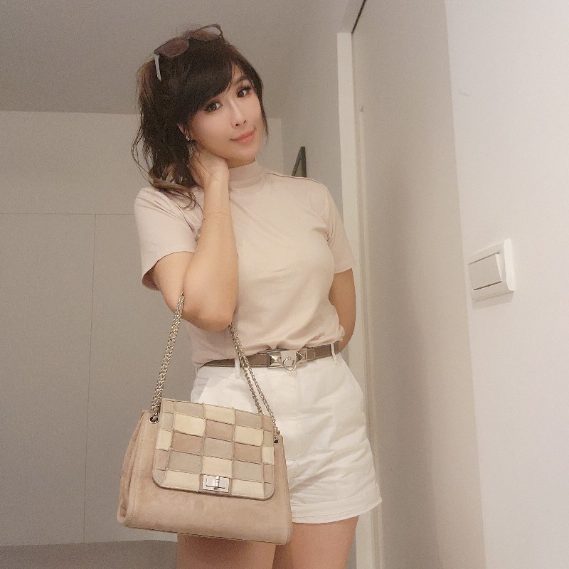 甜甜降一波/日本中古真品chanel vintage帶卡 大地色麂皮拼接風琴鏈條包-3