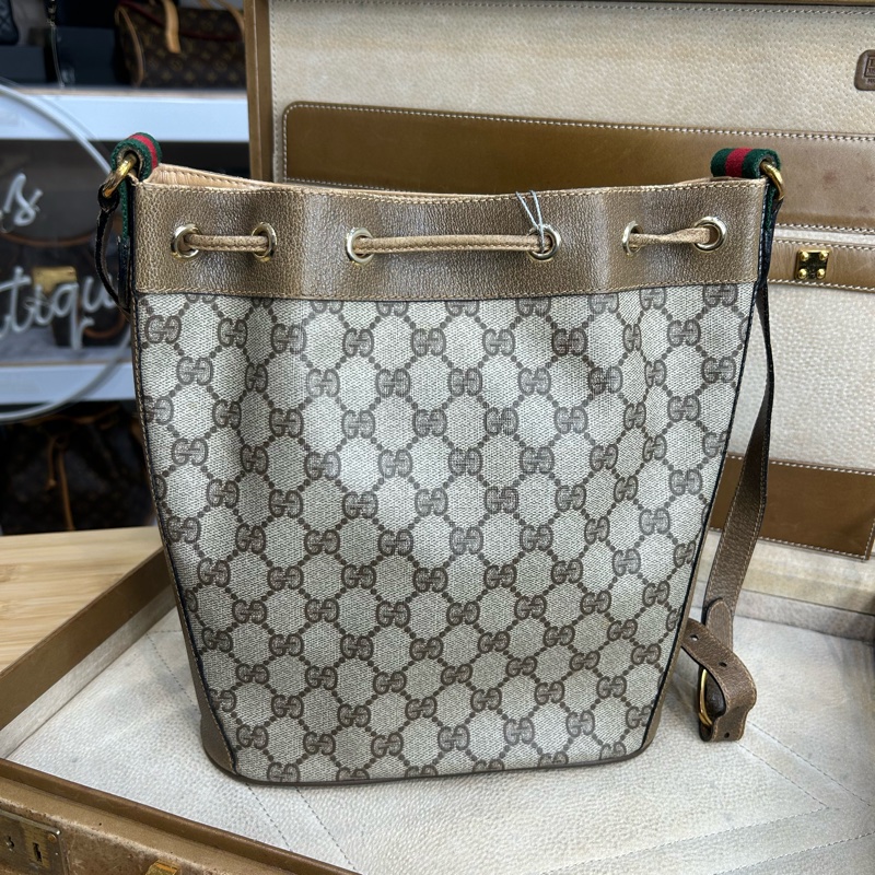 GUCCI vintage GG老花古董束口水桶包/ 斜背包💗復古百搭-7