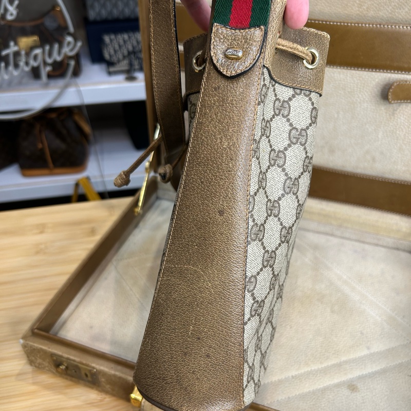 GUCCI vintage GG老花古董束口水桶包/ 斜背包💗復古百搭-8