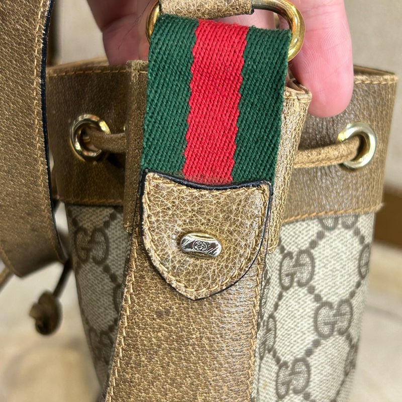 GUCCI vintage GG老花古董束口水桶包/ 斜背包💗復古百搭-9