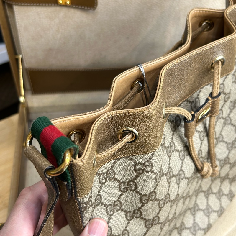 GUCCI vintage GG老花古董束口水桶包/ 斜背包💗復古百搭-11