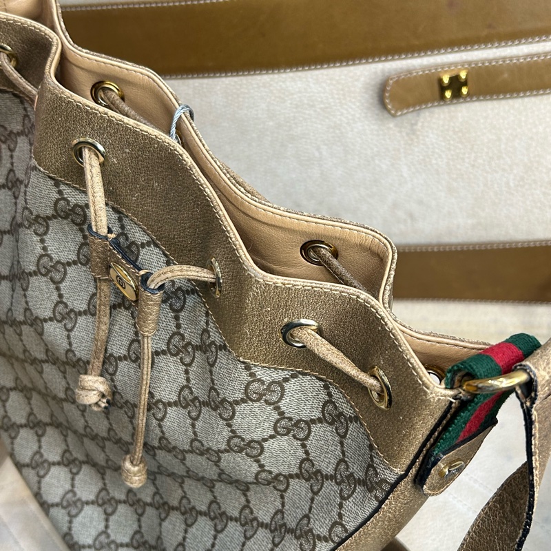 GUCCI vintage GG老花古董束口水桶包/ 斜背包💗復古百搭-12