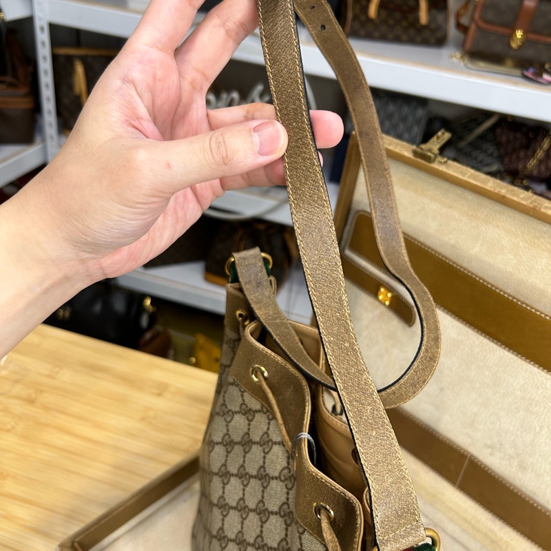 GUCCI vintage GG老花古董束口水桶包/ 斜背包💗復古百搭-14