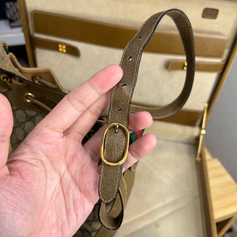 GUCCI vintage GG老花古董束口水桶包/ 斜背包💗復古百搭-15