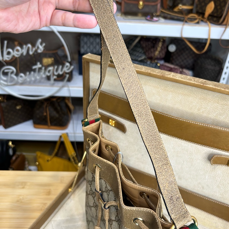 GUCCI vintage GG老花古董束口水桶包/ 斜背包💗復古百搭-16