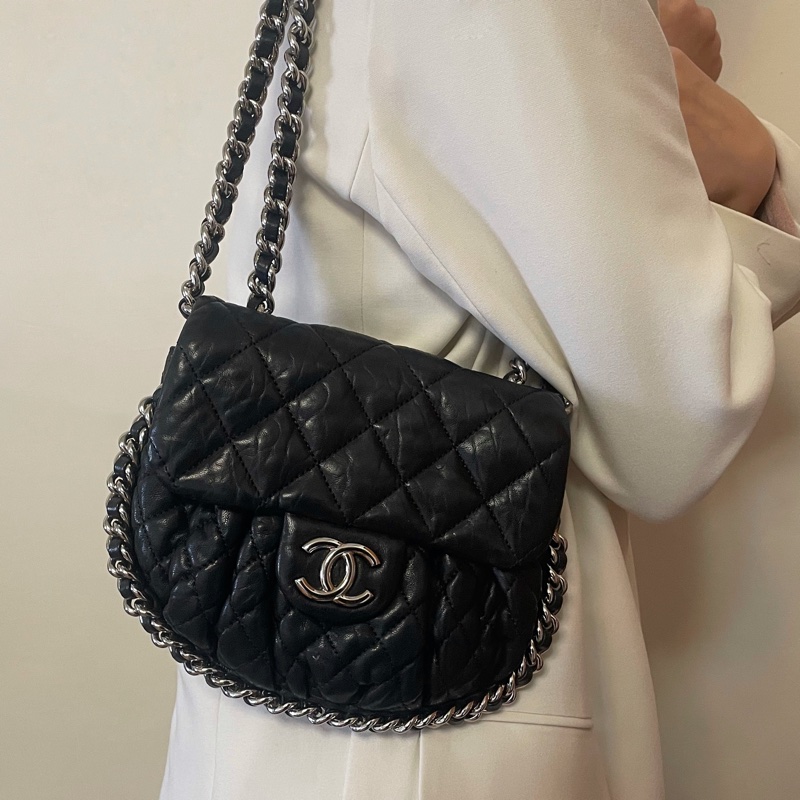 Chanel 香奈兒 南瓜包 雲朵包 黑銀 鏈條滾邊 鏈條包-14