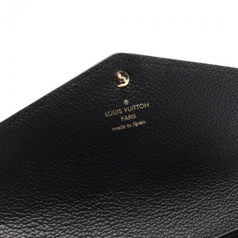 【日本直送】中古LOUIS VUITTON[AB]portefeuille Sarah 老花empreinte壓花浮雕 對折長款真皮錢包 黑色 米色-3