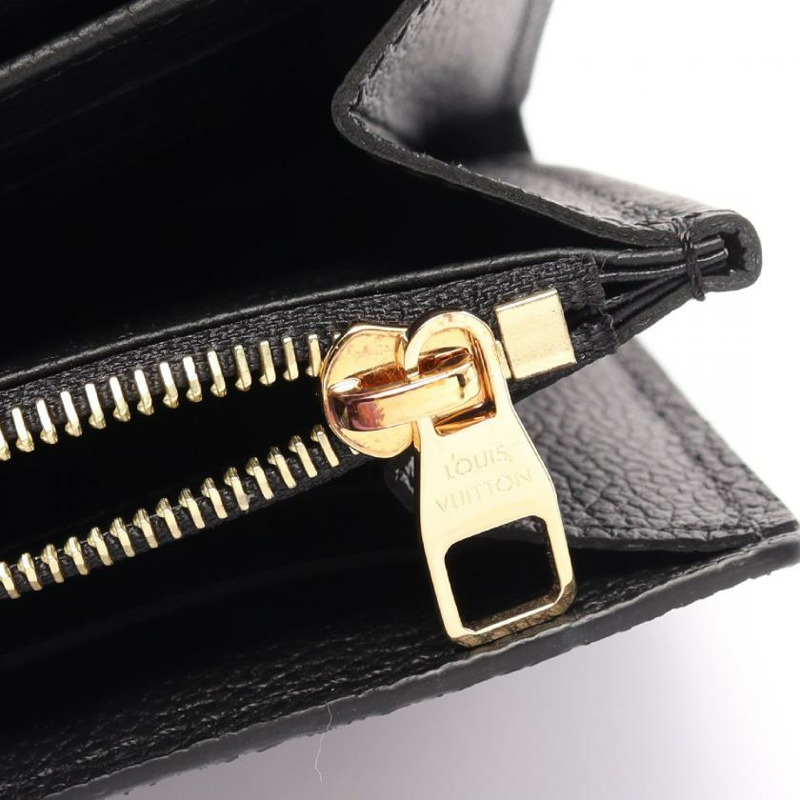 【日本直送】中古LOUIS VUITTON[AB]portefeuille Sarah 老花empreinte壓花浮雕 對折長款真皮錢包 黑色 米色-4