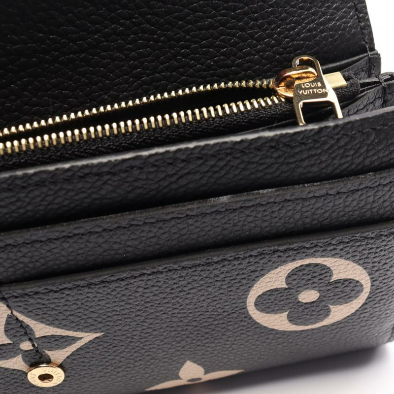 【日本直送】中古LOUIS VUITTON[AB]portefeuille Sarah 老花empreinte壓花浮雕 對折長款真皮錢包 黑色 米色-6