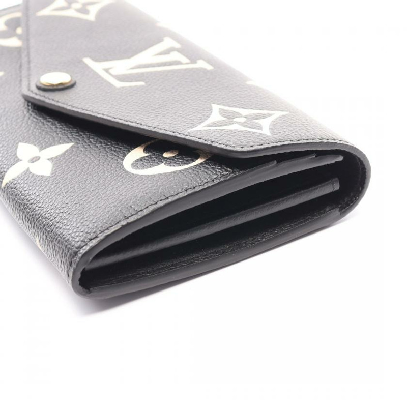 【日本直送】中古LOUIS VUITTON[AB]portefeuille Sarah 老花empreinte壓花浮雕 對折長款真皮錢包 黑色 米色-8