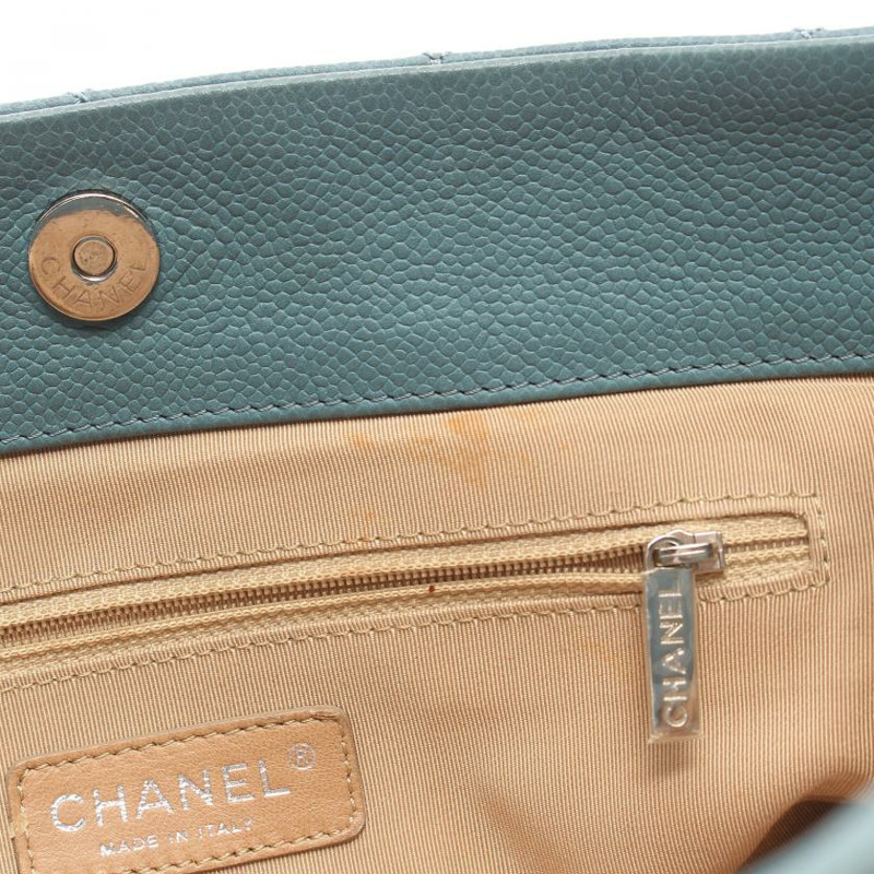 【日本直送】中古CHANEL[B]菱格紋 鏈條肩包 荔枝紋皮 藍灰色 銀色五金-6