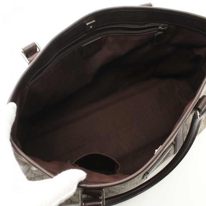 【日本直送】中古GUCCI[B]雙G SUPREME 手提包 托特包 PVC 真皮 米色 深棕色-2