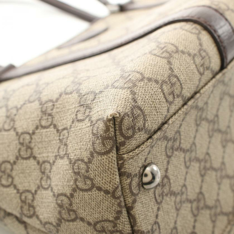 【日本直送】中古GUCCI[B]雙G SUPREME 手提包 托特包 PVC 真皮 米色 深棕色-4