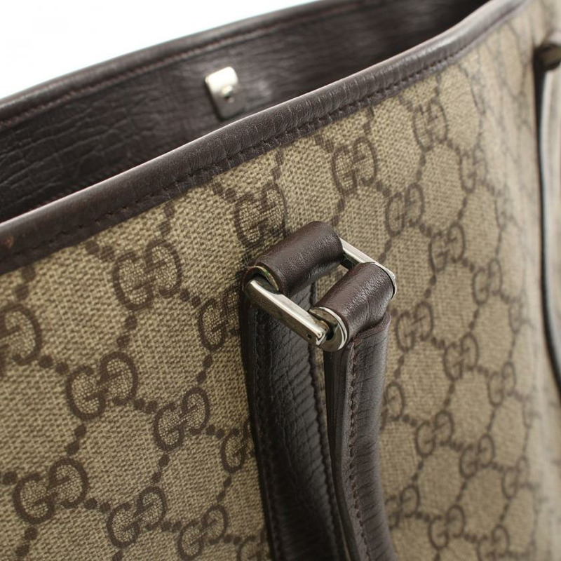 【日本直送】中古GUCCI[B]雙G SUPREME 手提包 托特包 PVC 真皮 米色 深棕色-8
