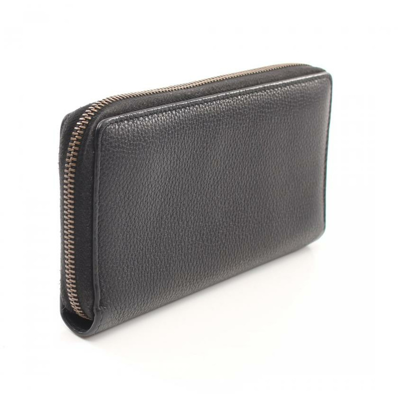 【日本直送】中古GUCCI[B]Gucci印花 圓角拉鍊長款真皮錢包 黑色-1