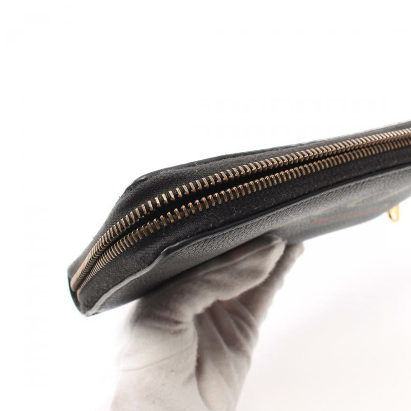 【日本直送】中古GUCCI[B]Gucci印花 圓角拉鍊長款真皮錢包 黑色-4