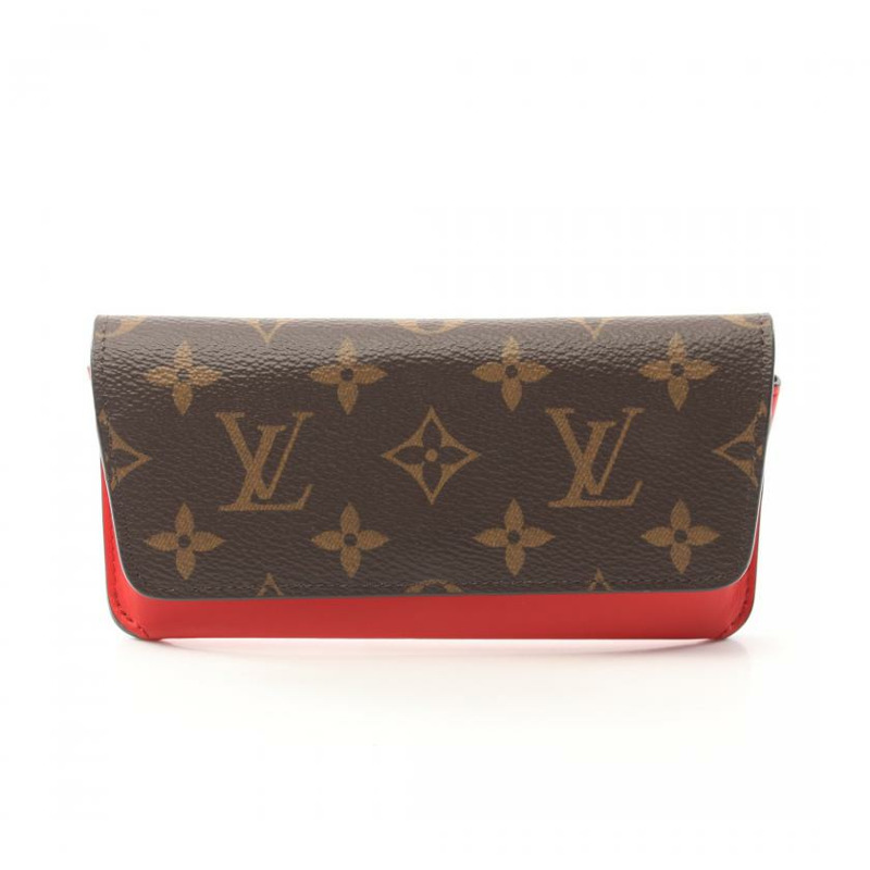 【日本直送】中古LOUIS VUITTON[A]Etui Lunettes Woody 老花 眼鏡盒 PVC 真皮 棕色 紅色-0
