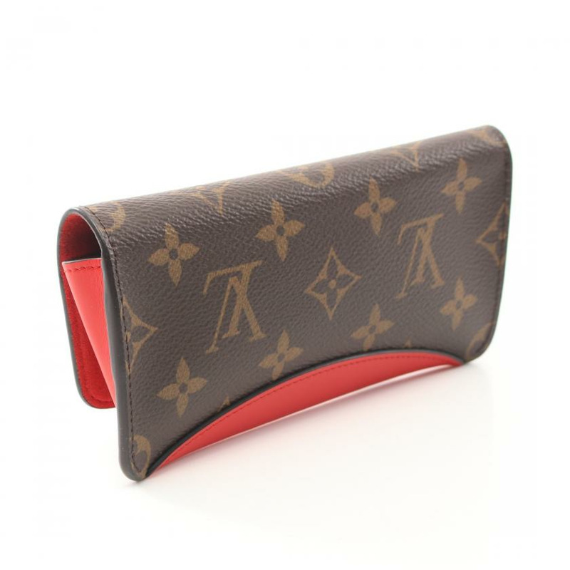 【日本直送】中古LOUIS VUITTON[A]Etui Lunettes Woody 老花 眼鏡盒 PVC 真皮 棕色 紅色-1