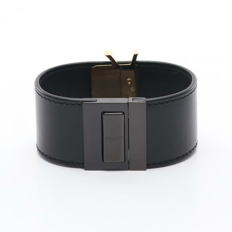 【日本直送】中古SAINT LAURENT PARIS[B]YSLLogo 手鍊手環 真皮 鍍金 黑色 金色-1