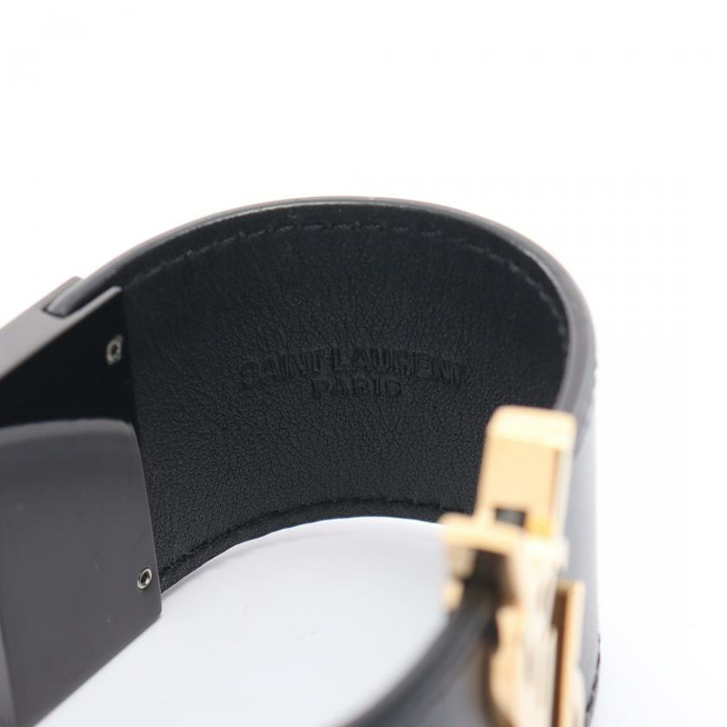 【日本直送】中古SAINT LAURENT PARIS[B]YSLLogo 手鍊手環 真皮 鍍金 黑色 金色-3