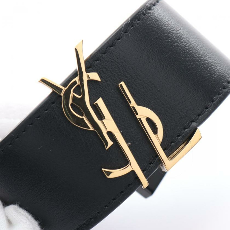 【日本直送】中古SAINT LAURENT PARIS[B]YSLLogo 手鍊手環 真皮 鍍金 黑色 金色-4