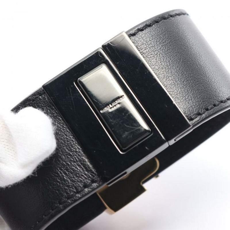 【日本直送】中古SAINT LAURENT PARIS[B]YSLLogo 手鍊手環 真皮 鍍金 黑色 金色-6