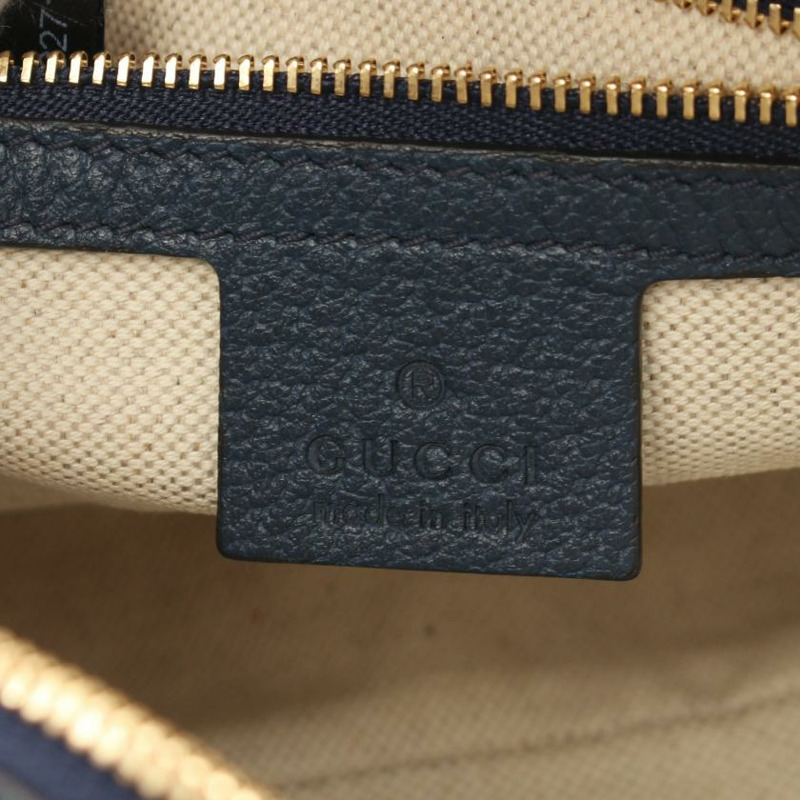 【日本直送】中古GUCCI[A]鮮花紋 帆布真皮肩包 米白色 海軍藍 多彩色-3