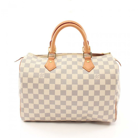 【日本直送】中古LOUIS VUITTON[AB]Speedy30 白色棋盤格 手提包 PVC 真皮 白色