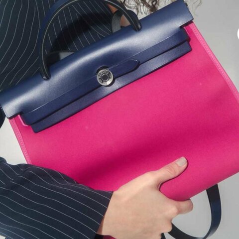 Hermes 愛馬仕 HerBag Zip 31桃色拼接寶石藍手提肩背包