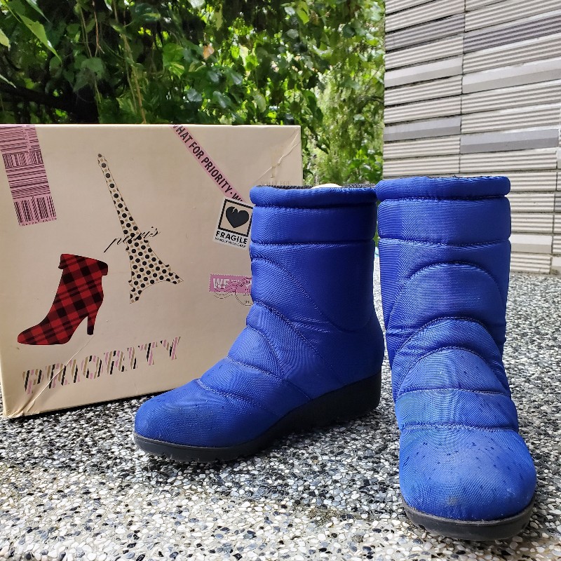 藍色保暖雪靴 短靴 中統靴 日本購入-0