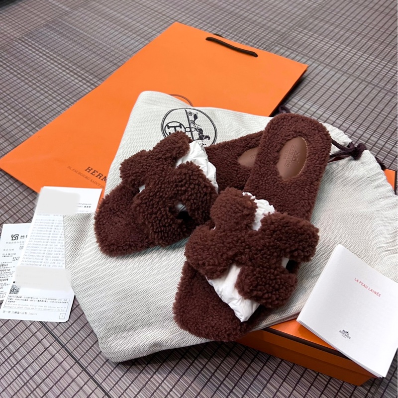 全新 38號 「Hermes 愛馬仕」泰迪熊羊羔 拖鞋-0