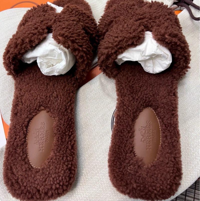 全新 38號 「Hermes 愛馬仕」泰迪熊羊羔 拖鞋-1